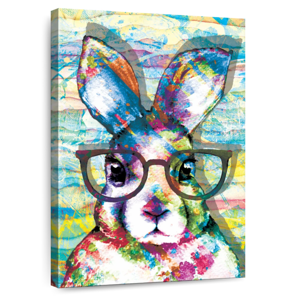 Elephant Stock Nerd Rabbit Paint Splash Wall Art - Vertical Canvas Wall Art - Living Room Wall Decor - Animal Canvas - Beige And Brown Decor - 20" x 30"