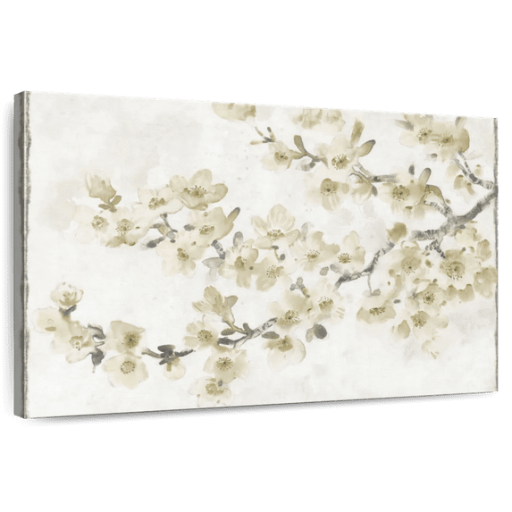 Elephant Stock Neutral Cherry Blossom Composition I Wall Art - Horizontal Canvas Wall Art - Living Room Wall Decor - Floral And Botanical Canvas - Beige And Yellow Decor By Tim O'toole - 48" x 32"