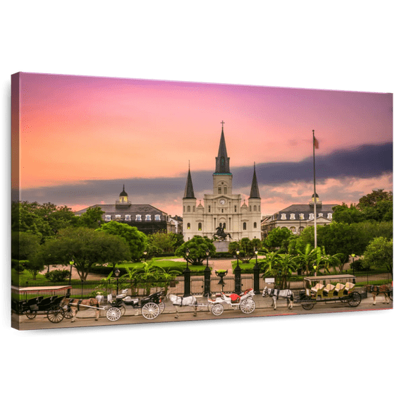 Elephant Stock New Orleans Cathedral Wall Art - Horizontal Canvas Wall Art - Living Room Wall Decor - Religion And Spirituality Canvas - Orange And Purple Decor - 48" x 32"
