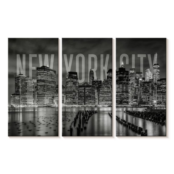 Elephant Stock New York City Skyline Monochrome Wall Art - Horizontal Multi Panel Canvas - Living Room Wall Decor - City Multi Panel - Gray And Brown Decor By Melanie Viola - 45" x 28"