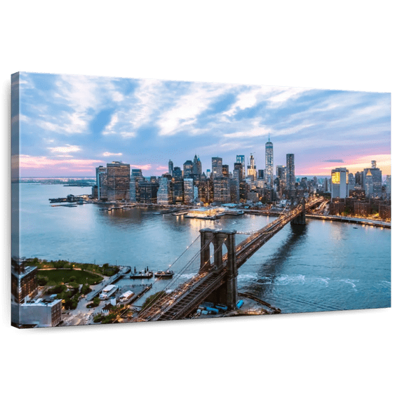 Elephant Stock New York Last Light Wall Art - Horizontal Canvas Wall Art - Living Room Wall Decor - Places Canvas - Purple And Brown Decor By Matteo Colombo - 39" x 26"