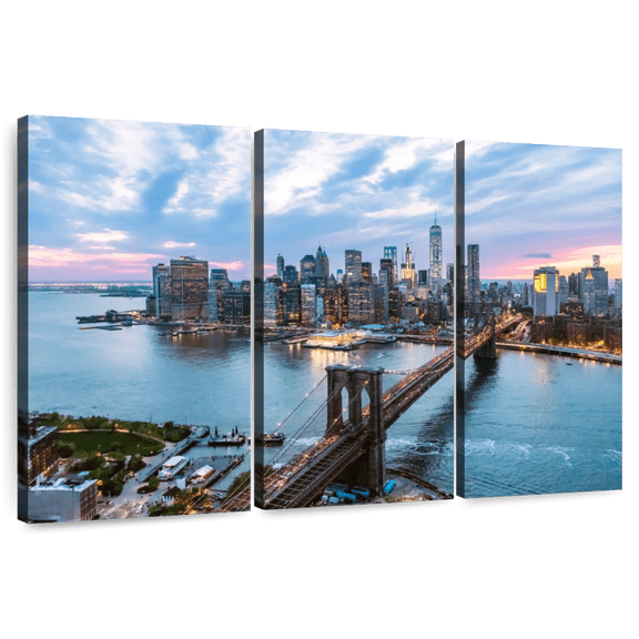 Elephant Stock New York Last Light Wall Art - Horizontal Multi Panel Canvas - Living Room Wall Decor - Places Multi Panel - Purple And Brown Decor By Matteo Colombo - 74" x 48"