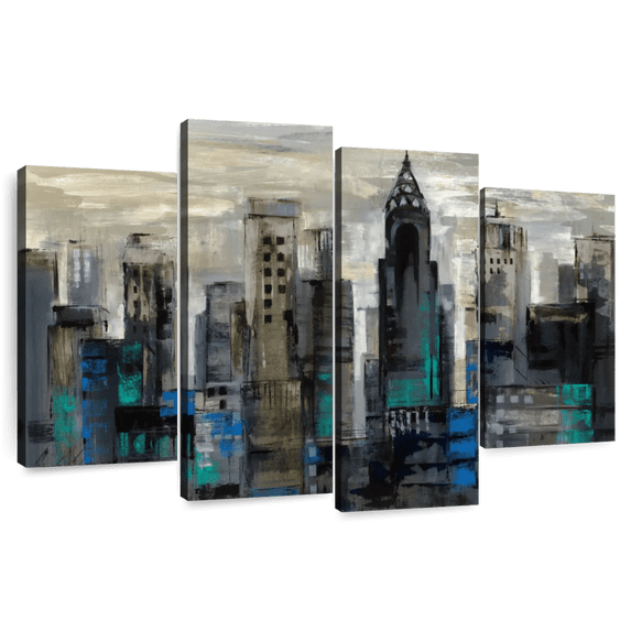 Elephant Stock New York Moment Wall Art - Horizontal Multi Panel Canvas - Living Room Wall Decor - City Multi Panel - Gray And Black Decor By Silvia Vassileva - 84" x 54"