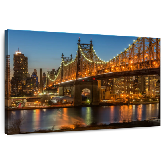 Elephant Stock New York Queensboro Bridge Wall Art - Horizontal Canvas Wall Art - Office Wall Decor - Architecture Canvas - Orange And Brown Decor By Christian Heeb - 12" x 8"