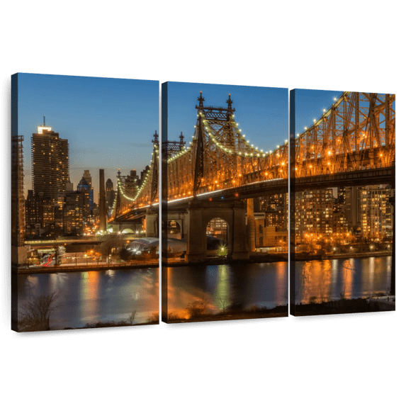 Elephant Stock New York Queensboro Bridge Wall Art - Horizontal Multi Panel Canvas - Living Room Wall Decor - Architecture Multi Panel - Orange And Brown Decor By Christian Heeb - 57" x 36"