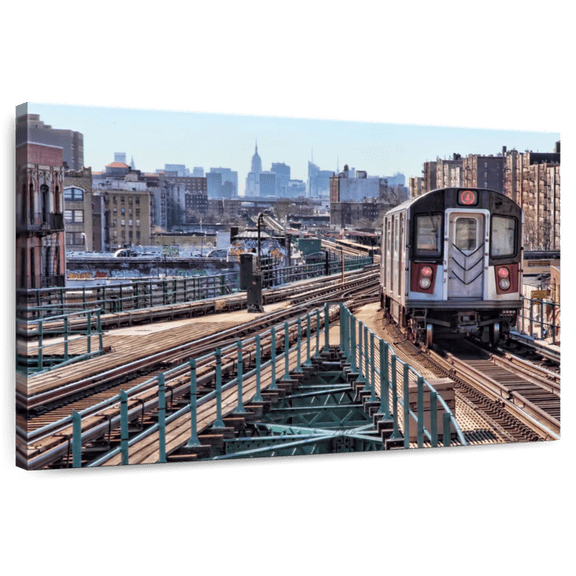 Elephant Stock New York Subway Train Wall Art - Horizontal Canvas Wall Art - Living Room Wall Decor - Architecture Canvas - Brown And Beige Decor - 51" x 34"