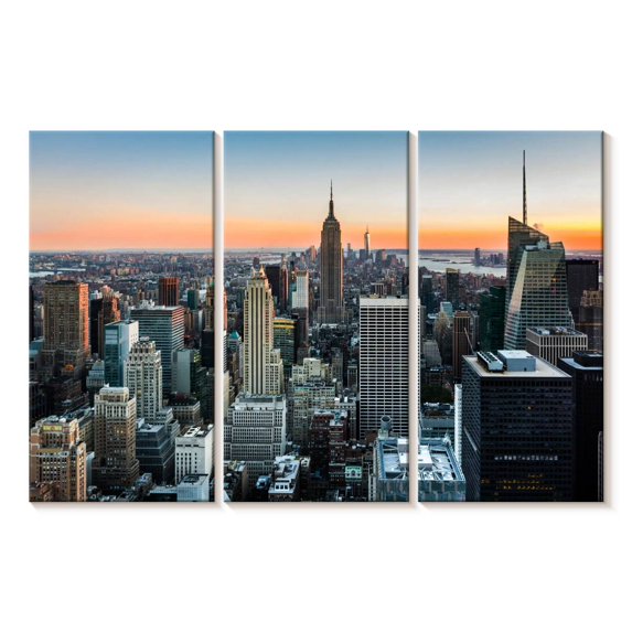 Elephant Stock New York At Sundown Wall Art - Horizontal Multi Panel Canvas - Living Room Wall Decor - City Multi Panel - Brown And Black Decor - 65" x 42"