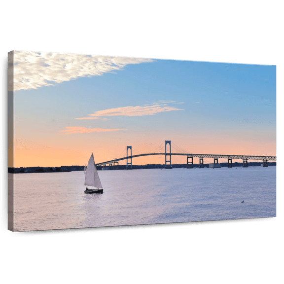 Elephant Stock Newport Bridge Wall Art - Horizontal Canvas Wall Art - Living Room Wall Decor - Transportation Canvas - Blue And Purple Decor - 12" x 8"