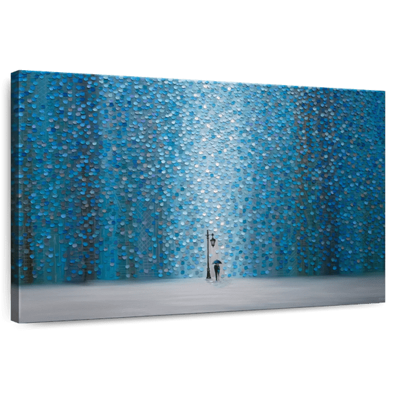 Elephant Stock Night Rain Wall Art - Horizontal Canvas Wall Art - Living Room Wall Decor - Abstract Canvas - Blue And Teal Decor By Ekaterina Ermilkina - 12" x 8"