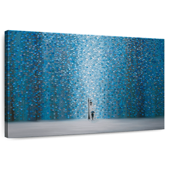 Elephant Stock Night Rain Wall Art - Horizontal Canvas Wall Art - Living Room Wall Decor - Abstract Canvas - Blue And Teal Decor By Ekaterina Ermilkina - 36" x 24"