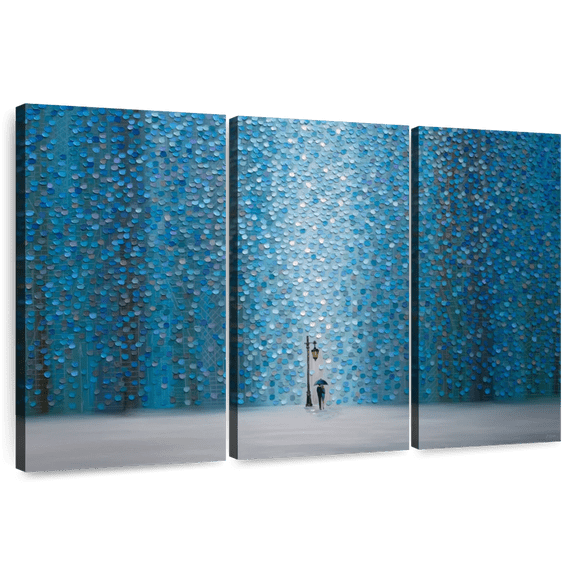 Elephant Stock Night Rain Wall Art - Horizontal Multi Panel Canvas - Living Room Wall Decor - Abstract Multi Panel - Blue And Teal Decor By Ekaterina Ermilkina - 65" x 42"