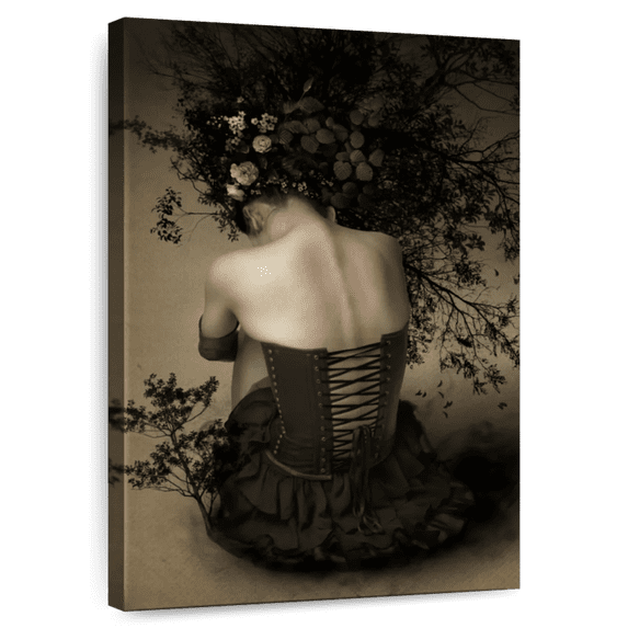 Elephant Stock Night Scented Girl Wall Art - Vertical Canvas Wall Art - Living Room Wall Decor - Gothic Canvas - Brown And Beige Decor By Kiyo Murakami - 30" x 45"
