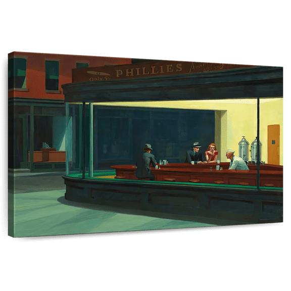 Elephant Stock Nighthawks Wall Art - Horizontal Canvas Wall Art - Living Room Wall Decor - Architecture Canvas - Yellow And Blue Decor By Edward Hopper - 12" x 8"