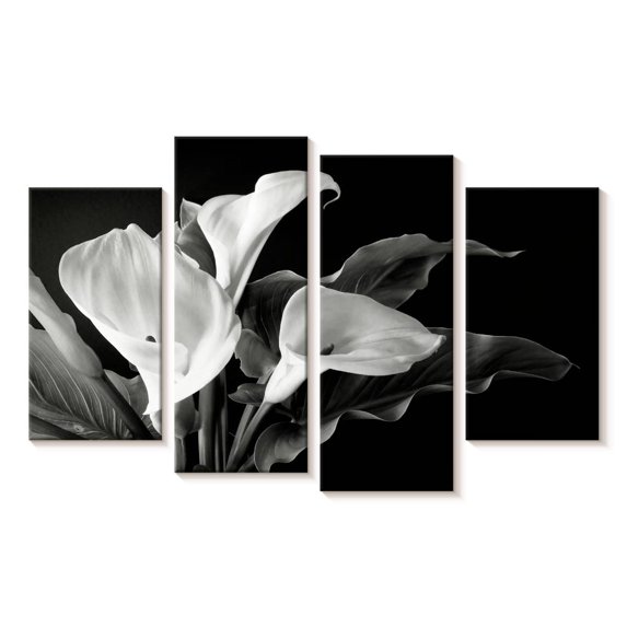 Elephant Stock Noir Calla Lilies Wall Art - Horizontal Multi Panel Canvas - Living Room Wall Decor - Floral And Botanical Multi Panel - Black And Gray Decor - 24" x 14"