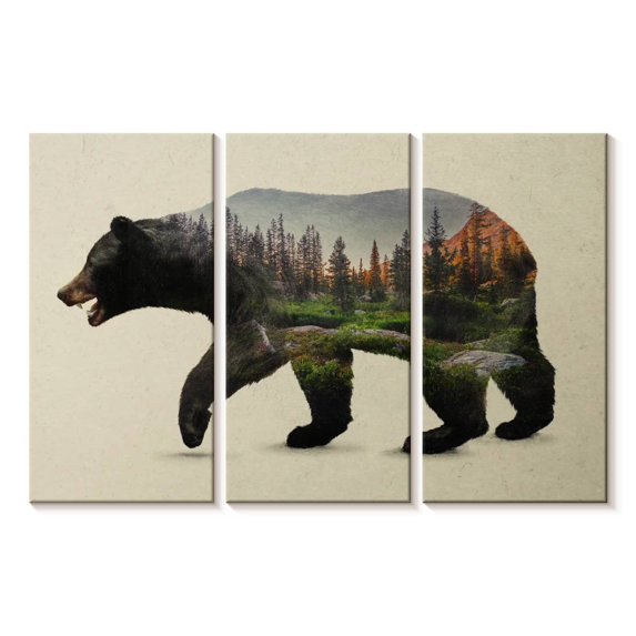 Elephant Stock The North American Black Bear Wall Art - Horizontal Multi Panel Canvas - Living Room Wall Decor - Animal Multi Panel - Blue And Green Decor By Davies Babies - 50" x 32"