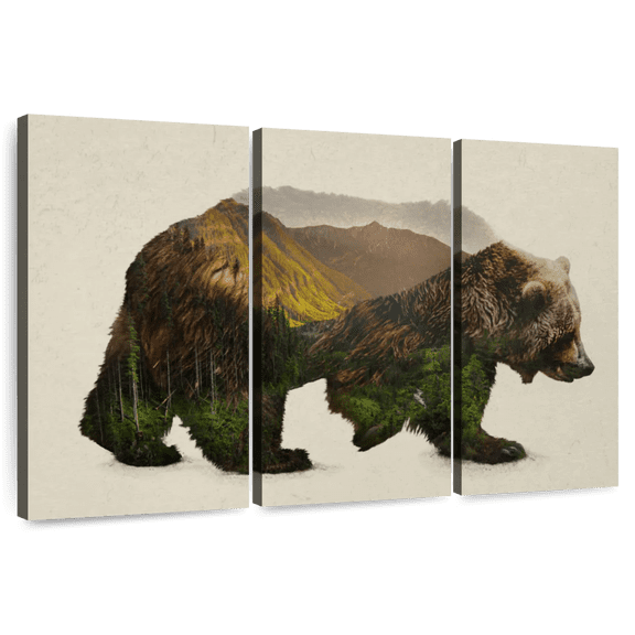 Elephant Stock North American Brown Bear Wall Art - Horizontal Multi Panel Canvas - Living Room Wall Decor - Animal Multi Panel - Brown And Green Decor By Davies Babies - 50" x 32"