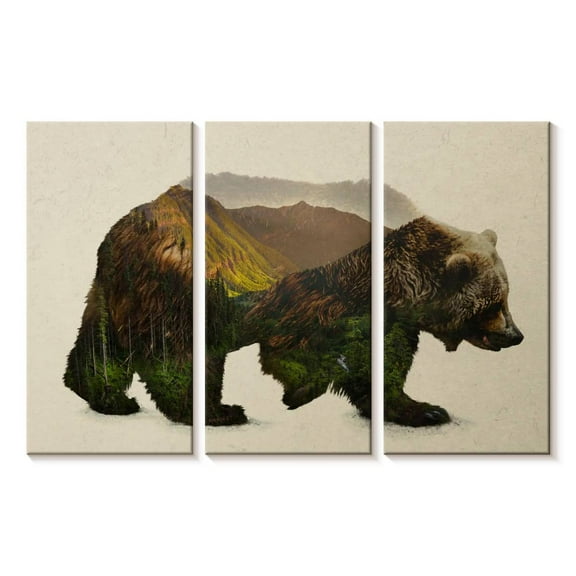 Elephant Stock North American Brown Bear Wall Art - Horizontal Multi Panel Canvas - Living Room Wall Decor - Animal Multi Panel - Brown And Green Decor By Davies Babies - 23" x 14"