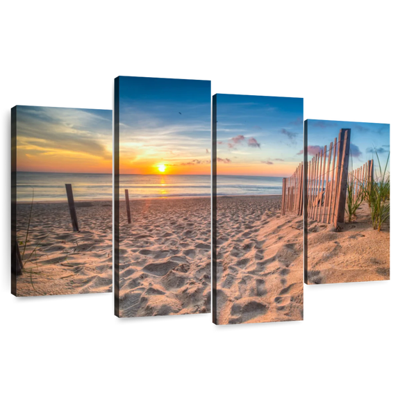 Elephant Stock North Carolina Beach Sunrise Wall Art - Horizontal Multi Panel Canvas - Living Room Wall Decor - Beach Multi Panel - Beige And Brown Decor - 52" x 32"