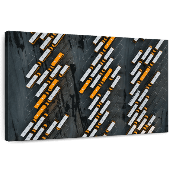 Elephant Stock North Carolina School Buses Wall Art - Horizontal Canvas Wall Art - Living Room Wall Decor - Transportation Canvas - Gray And Orange Decor - 45" x 30"