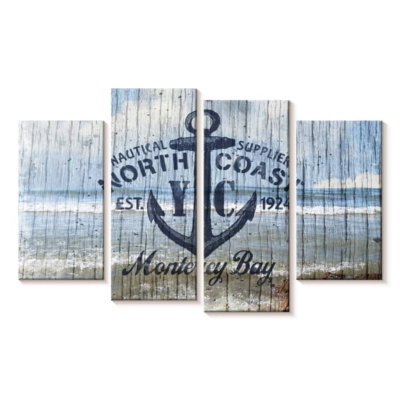Elephant Stock North Coast Monterey Bay Wall Sign Wall Art - Horizontal Multi Panel Canvas - Living Room Wall Decor - Wall Signs Multi Panel - Blue And Gray Decor - 52" x 32"