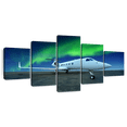 thumbnail image 1 of Elephant Stock Northern Lights Airplane Wall Art - Horizontal Multi Panel Canvas - 5 Pieceliving Room Wall Decor - Photography Transportation Multi Panel - Gray And Blue Decor - 74" x 34", 1 of 8