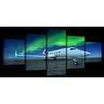 thumbnail image 1 of Elephant Stock Northern Lights Airplane Wall Art - Horizontal Multi Panel Canvas - 5 Pieceliving Room Wall Decor - Photography Transportation Multi Panel - Gray And Blue Decor - 74" x 34", 1 of 4