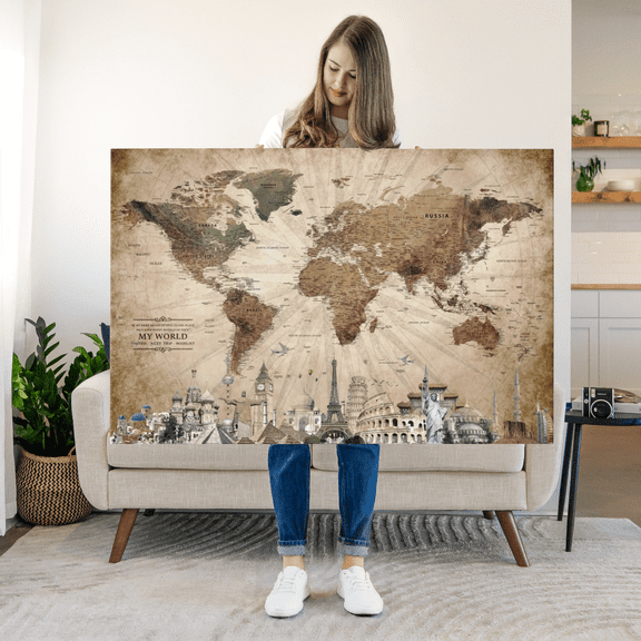 Elephant Stock Not Meant To Stay Push Pin World Travel Map Wall Art - Map Canvas Art - 12" x 8"