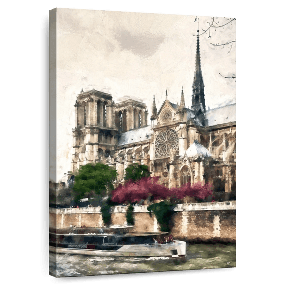 Elephant Stock Notre Dame River Wall Art - Vertical Canvas Wall Art - Living Room Wall Decor - Places Canvas - Beige And Brown Decor By Philippe Hugonnard - 20" x 30"