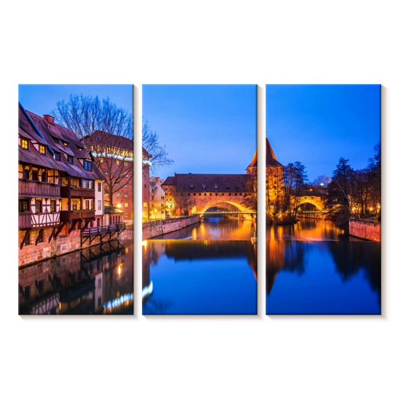 Elephant Stock Nuremberg Glow Wall Art - Horizontal Multi Panel Canvas - Living Room Wall Decor - Places Multi Panel - Blue And Orange Decor - 23" x 14"