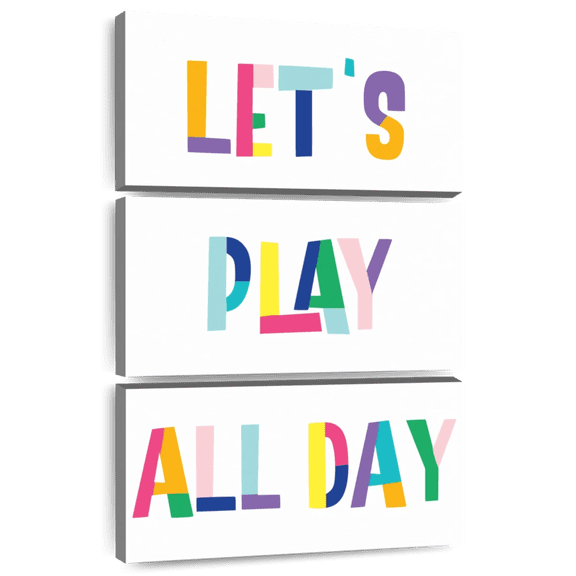 Elephant Stock Nursery Play All Day Wall Art - Vertical Multi Panel Canvas - Kids Room Wall Decor - Kids And Nursery Multi Panel - White And Blue Decor - 24" x 38"
