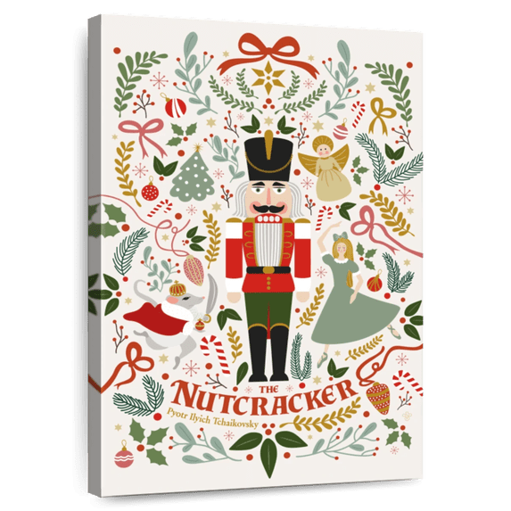 Elephant Stock Nutcracker Christmas Wall Art - Vertical Canvas Wall Art - Living Room Wall Decor - Holiday Canvas - Beige And Green Decor By Vesna Skornsek - 30" x 45"