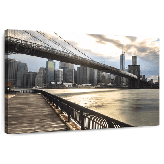 Elephant Stock Ny Brooklyn Bridge Wall Art - Horizontal Canvas Wall Art - Living Room Wall Decor - Places Canvas - Gray And Brown Decor - 24" x 16"
