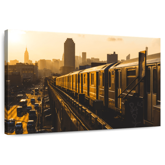 Elephant Stock Ny Subway Train Wall Art - Horizontal Canvas Wall Art - Living Room Wall Decor - City Canvas - Brown And Yellow Decor - 39" x 26"