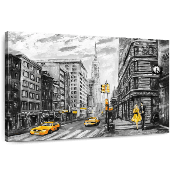 Elephant Stock Nyc Wall Art - Horizontal Canvas Wall Art - Living Room Wall Decor - City Canvas - Orange And Gray Decor - 24" x 16"