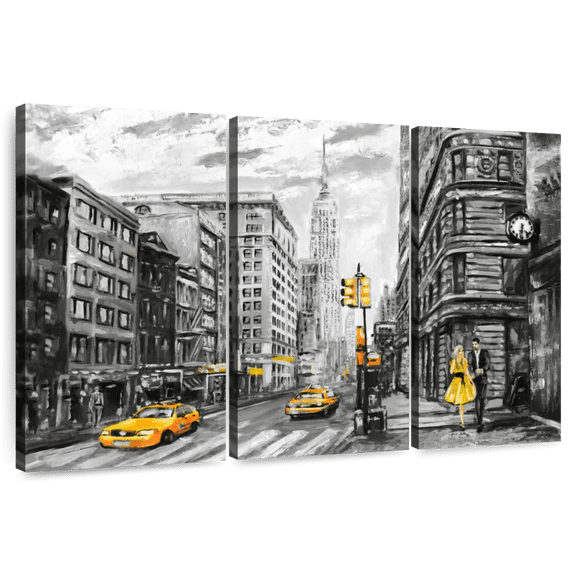 Elephant Stock Nyc Wall Art - Horizontal Multi Panel Canvas - Living Room Wall Decor - City Multi Panel - Orange And Gray Decor - 33" x 20"