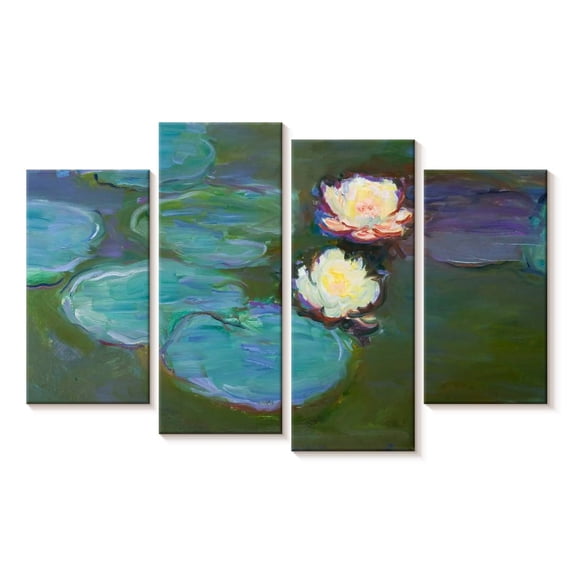 Elephant Stock Nympheas 1897-1898 Wall Art - Horizontal Multi Panel Canvas - Living Room Wall Decor - Floral And Botanical Multi Panel - Teal And Purple Decor By Claude Monet - 30" x 18"