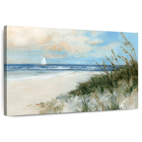 Elephant Stock Oak Island Sunrise Wall Art - Horizontal Canvas Wall Art - Living Room Wall Decor - Beach Canvas - Blue And Beige Decor By Sally Swatland - 45" x 30"