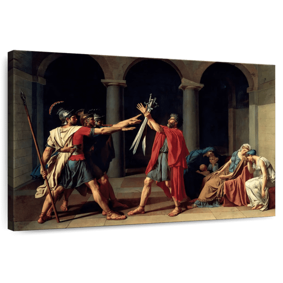 Elephant Stock The Oath Of The Horatii Wall Art - Horizontal Canvas Wall Art - Living Room Wall Decor - Education Canvas - Red And Black Decor By Jacques Louis David - 36" x 24"