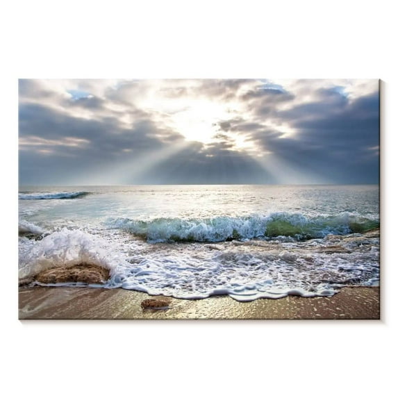 Elephant Stock Ocean At Sunrise Wall Art - Horizontal Canvas Wall Art - Living Room Wall Decor - Beach Canvas - Beige And Blue Decor - 30" x 20"
