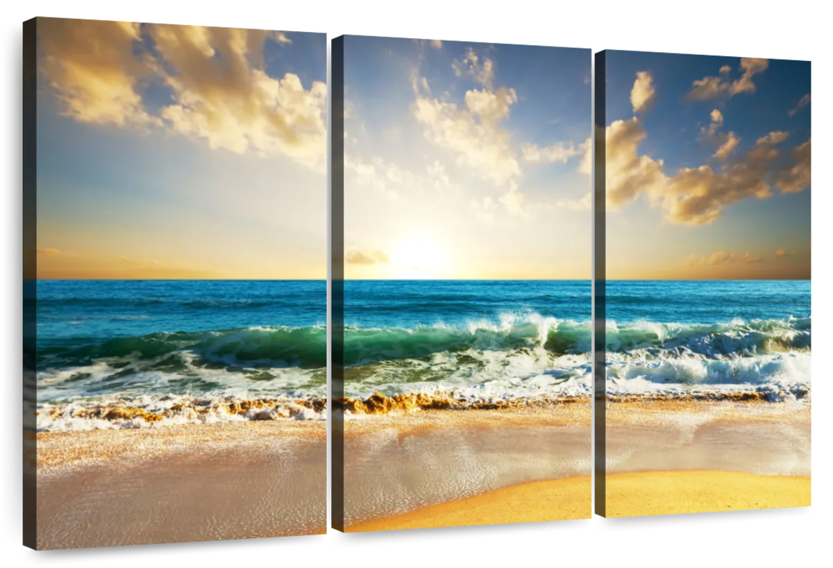 Elephant Stock Ocean Beach Sunset Wall Art - Beach Multi Panel Canvas ...