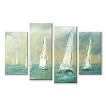 Elephant Stock Ocean Breeze Ii Wall Art - Horizontal Multi Panel Canvas - Living Room Wall Decor - Nautical Multi Panel - Beige And Blue Decor By Carol Robinson - 24" x 14"
