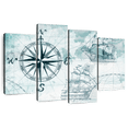 thumbnail image 1 of Elephant Stock Ocean Compass Wall Art - Horizontal Multi Panel Canvas - Living Room Wall Decor - Nautical Multi Panel - Black And Teal Decor - 52" x 32", 1 of 8