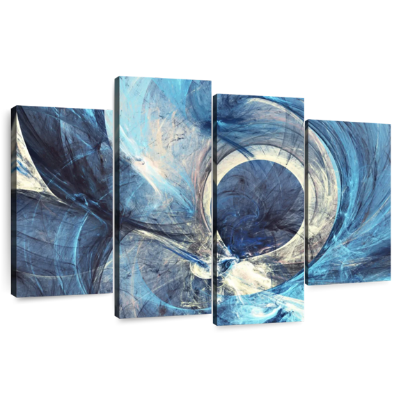 Elephant Stock Ocean Line Swirls Abstract Wall Art - Horizontal Multi Panel Canvas - Living Room Wall Decor - Abstract Multi Panel - Blue And Beige Decor - 36" x 22"