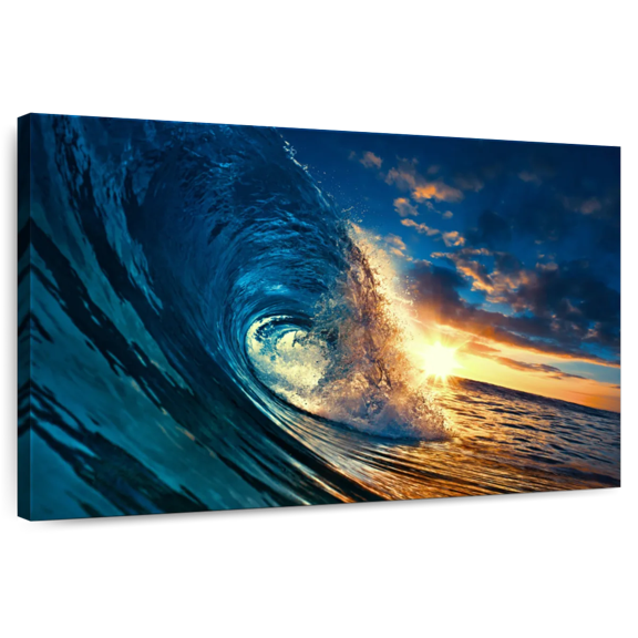Elephant Stock Ocean Sunset Wave Wall Art - Horizontal Canvas Wall Art - Living Room Wall Decor - Beach Canvas - Teal And Yellow Decor - 12" x 8"