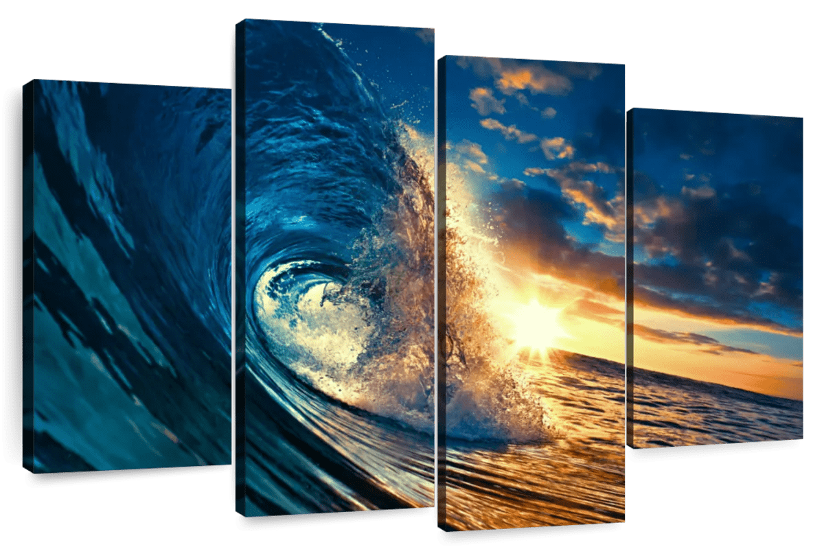 Elephant Stock Ocean Sunset Wave Wall Art - Horizontal Multi Panel ...