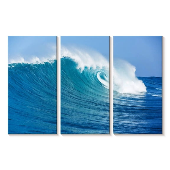 Elephant Stock Ocean Wave Break Wall Art - Horizontal Multi Panel Canvas - Living Room Wall Decor - Beach Multi Panel - Teal And Blue Decor - 23" x 14"
