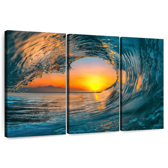 Elephant Stock Ocean Wave Curl Wall Art - Horizontal Multi Panel Canvas - Dining Room Wall Decor - Beach Multi Panel - Orange And Yellow Decor - 50" x 32"