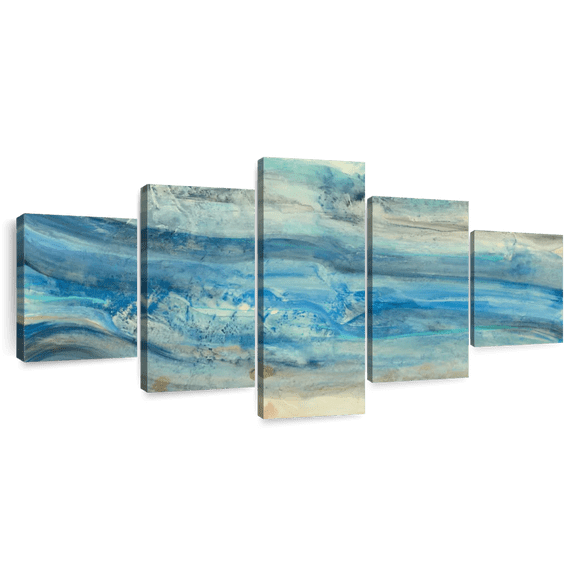 Elephant Stock Ocean Waves Wall Art - Horizontal Multi Panel Canvas - Living Room Wall Decor - Abstract Multi Panel - Blue And Gray Decor By Albena Hristova - 55" x 24"