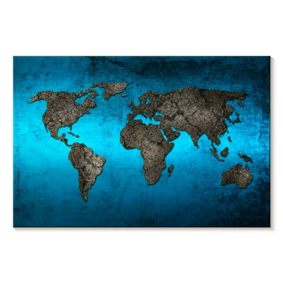 Elephant Stock Ocean World Map Wall Art - Horizontal Canvas Wall Art - Dining Room Wall Decor - Map Canvas - Teal And Gray Decor - 45" x 30"