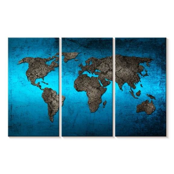Elephant Stock Ocean World Map Wall Art - Horizontal Multi Panel Canvas - Living Room Wall Decor - Map Multi Panel - Teal And Gray Decor - 33" x 20"